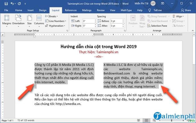 cach chia cot trong word 2019 2