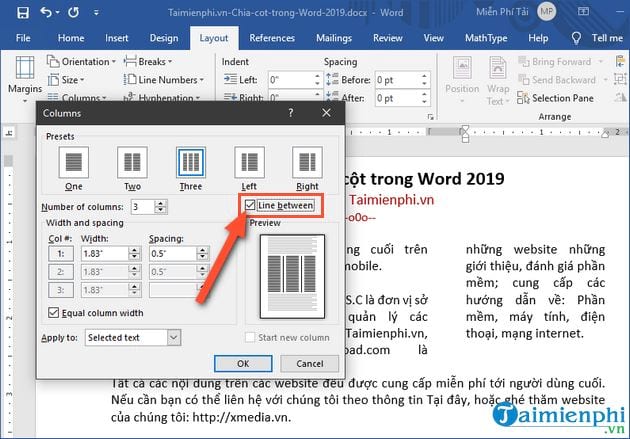 cach chia cot trong word 2019 5