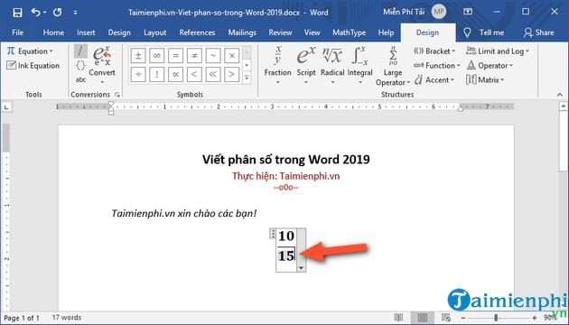 cach viet phan so trong word 2019 6
