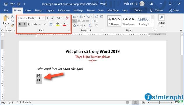 cach viet phan so trong word 2019 7
