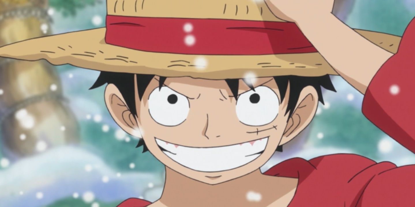 Hình ảnh Luffy đội mũ và cười rất ngầu.