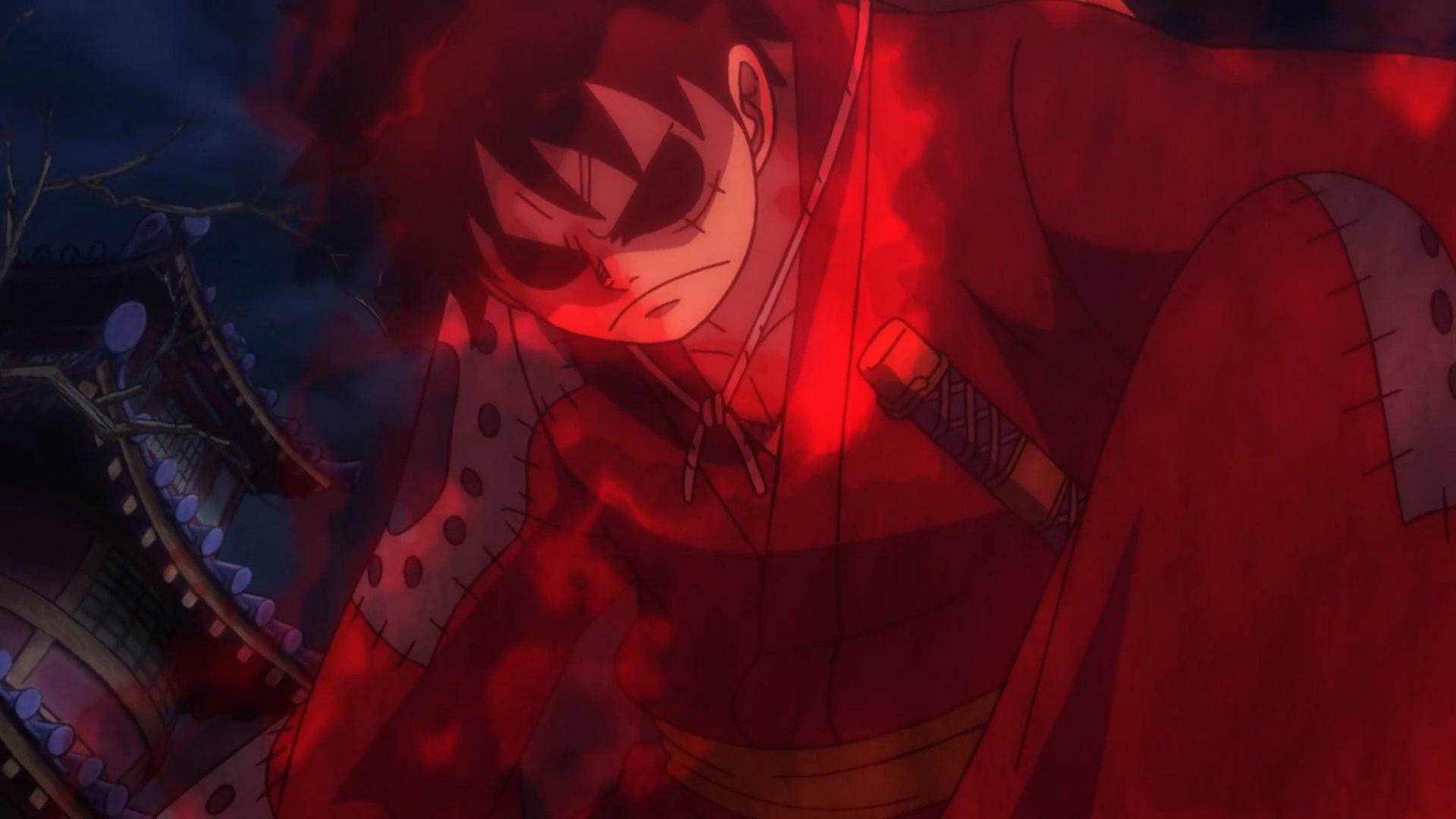 Hình ảnh Luffy tỏa ra hào quang màu đỏ