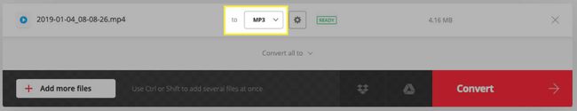 Confirm the MP3 file format in the Convertio interface.