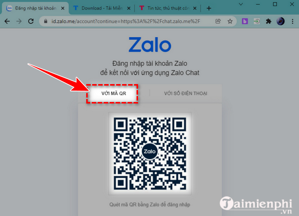 Zalo Web đăng nhập bằng mã QR