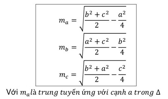 Công thức tính đường trung tuyến