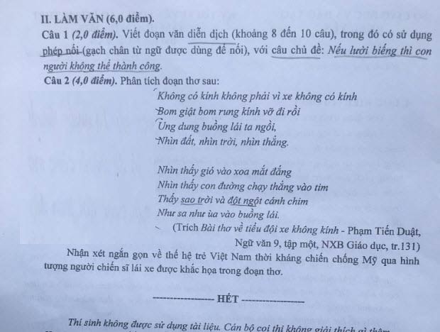 Đề thi vào lớp 10 môn văn tỉnh Hưng Yên 2022