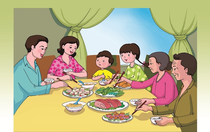 Hình ảnh gia đình đẹp - gia đình quây quần bên mâm cơm