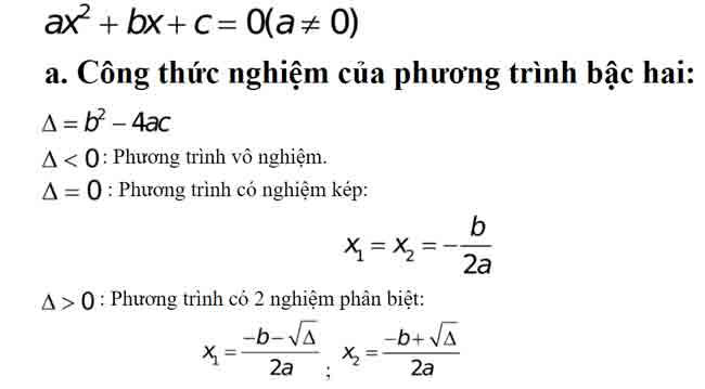 cac cong thuc ve phuong trinh bac hai