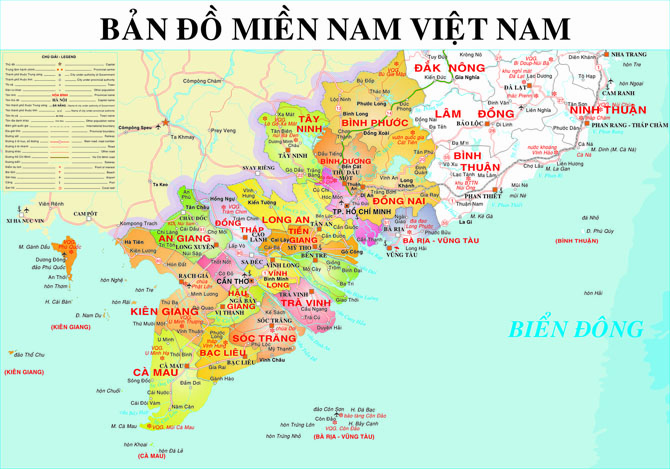 Bản đồ hành chính các tỉnh Miền Nam Việt Nam khổ lớn