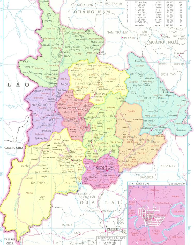 Bản đồ hành chính tỉnh Kon Tum năm 2022