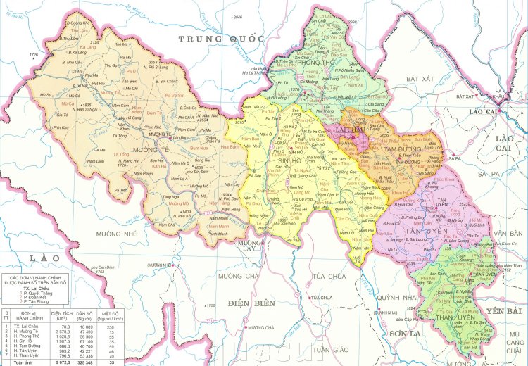 Bản đồ hành chính tỉnh Lai Châu năm 2022