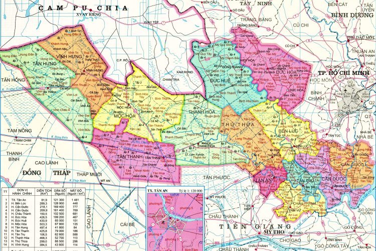 Bản đồ hành chính tỉnh Long An phóng to năm 2022