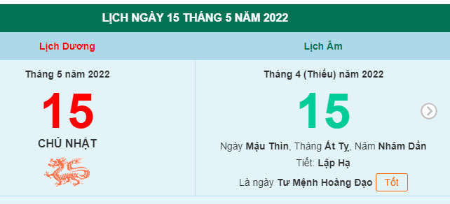 Xem lịch ngày 15-5-2022.