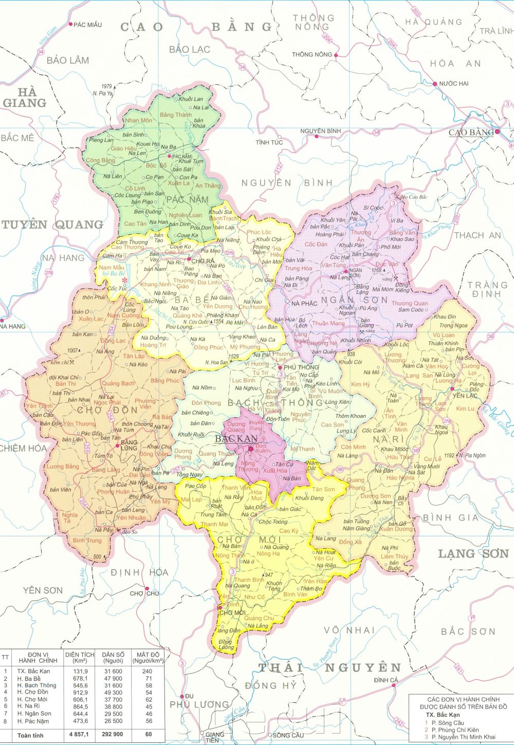 Bản đồ hành chính tỉnh Bắc Kạn năm 2022