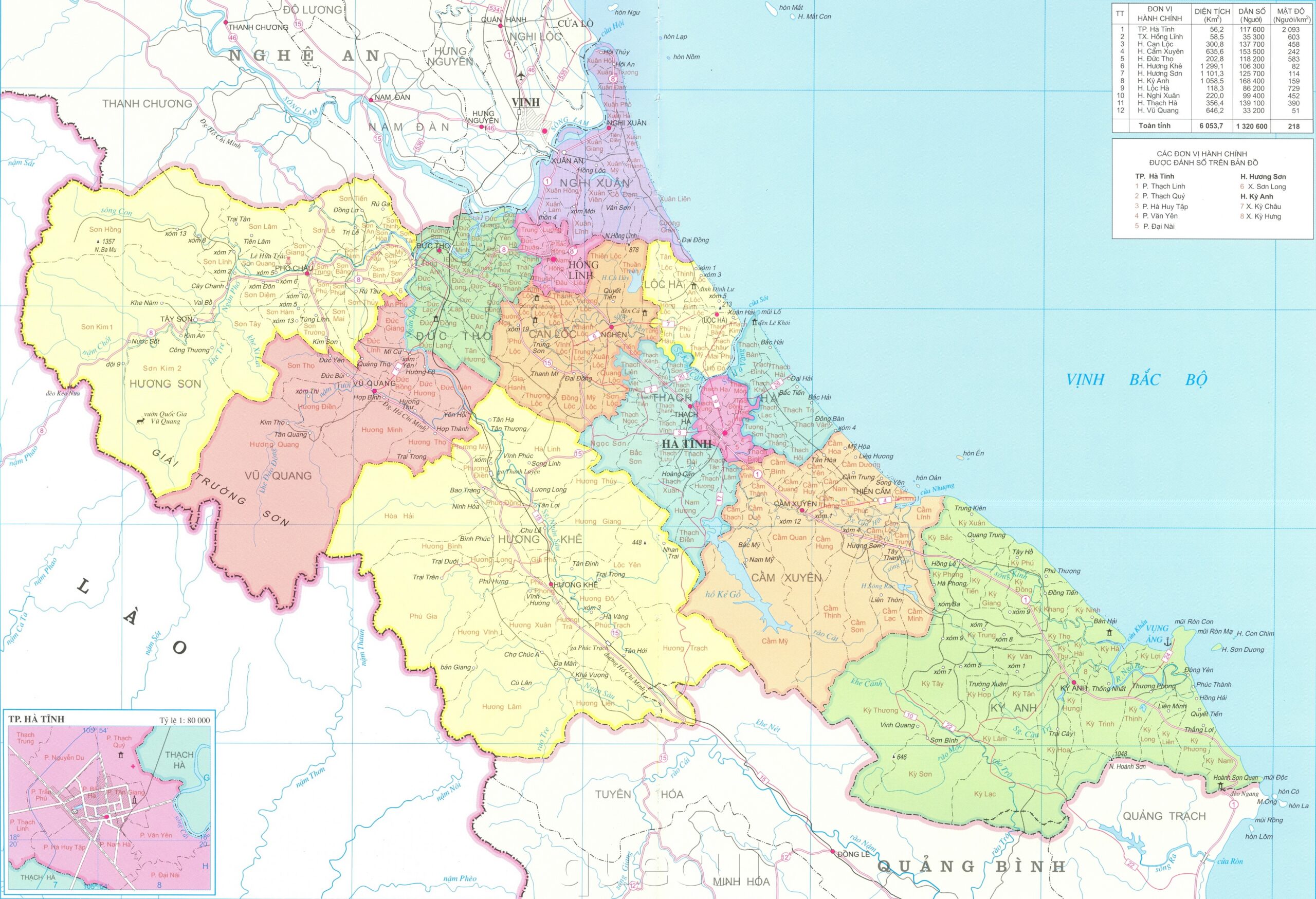 Bản đồ hành chính các xã, huyện, thành phố trên địa bàn tỉnh Hà Tĩnh