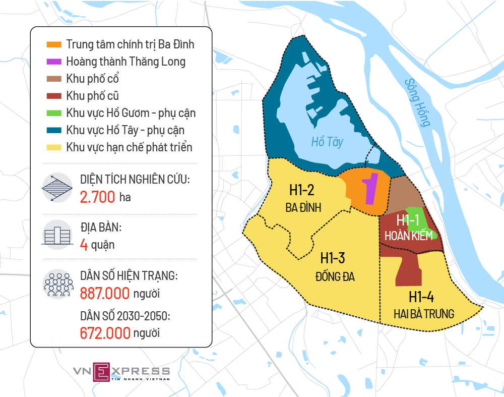 Bản đồ vị trí quy hoạch phân khu các quận nội đô.