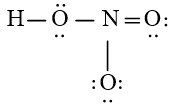 Xác định công thức Lewis của nitric acid HNO3. Cho biết nguyên tử H liên kết với O