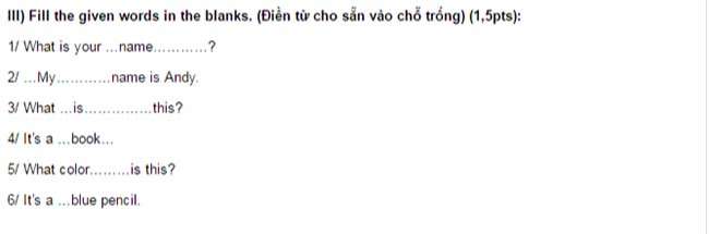 Điền từ cho sẵn vào chỗ trống