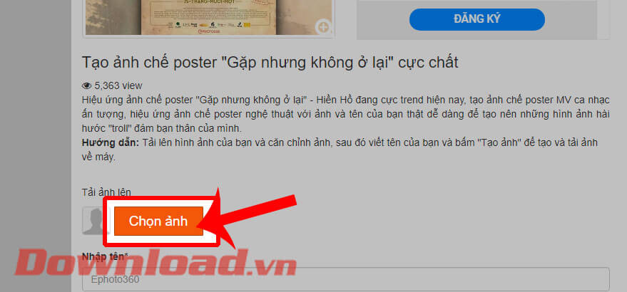 Clic chuột vào nút Chọn ảnh