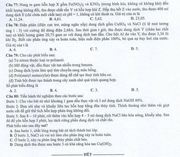 Đề tham khảo 2022 môn Hóa