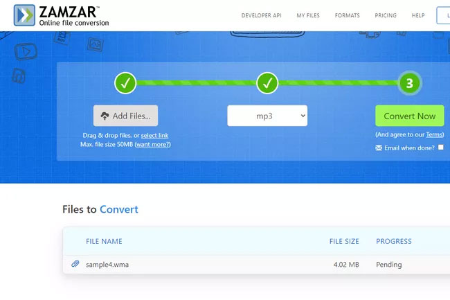 Trang chuyển đổi WMA sang MP3 trên Zamzar