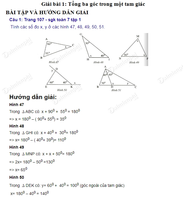 giai toan lop 7 tong ba goc trong mot tam giac