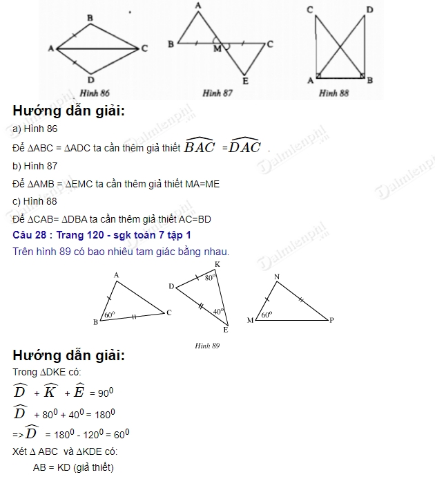 giai toan lop 7 truong hop bang nhau thu hai cua tam giac canh goc canh 4