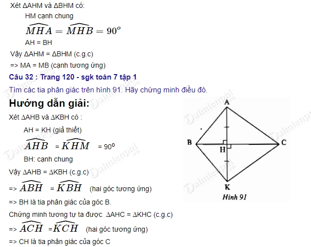 giai toan lop 7 truong hop bang nhau thu hai cua tam giac canh goc canh 7