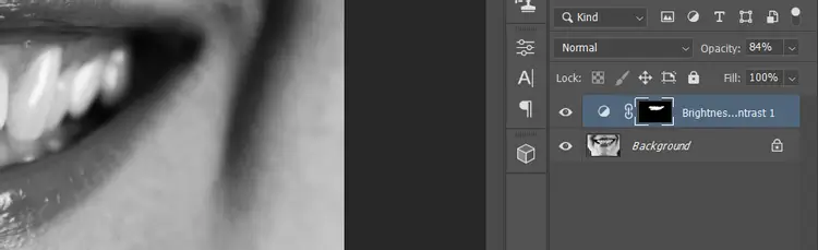 Tăng Opacity cho phần răng trong Photoshop