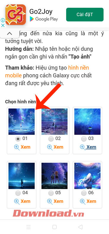 Chọn kiểu hình nền