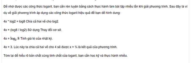 Thực hành vào làm bài tập với các tính chất của logarit