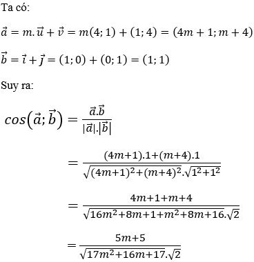 Tìm m để góc giữa hai vecto bằng một số cho trước (45 độ, góc nhọn, góc tù) cực hay - Toán lớp 10