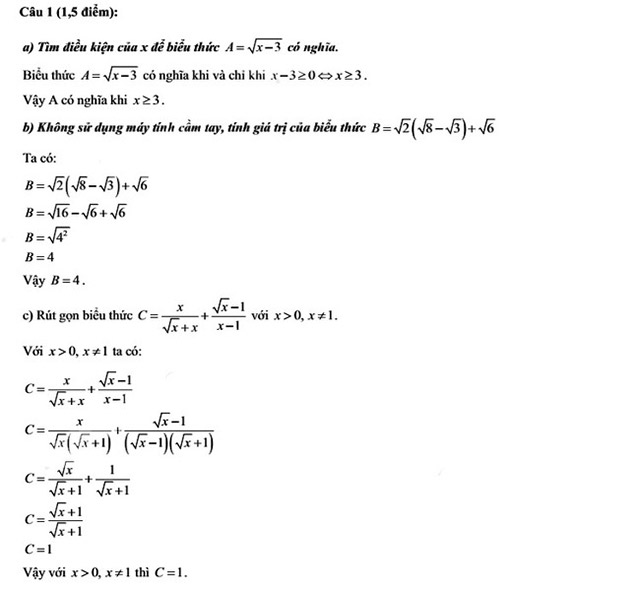 Đáp án đề thi vào lớp 10 môn Toán Thừa Thiên Huế năm 2022