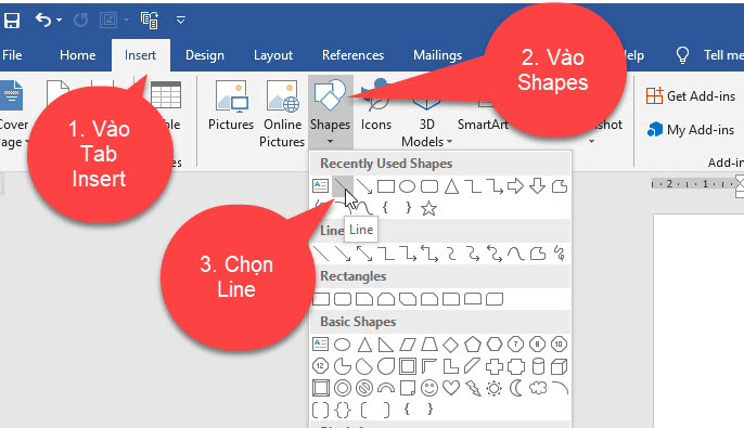 Cách vẽ đường thẳng trong word bằng công cụ Shaper