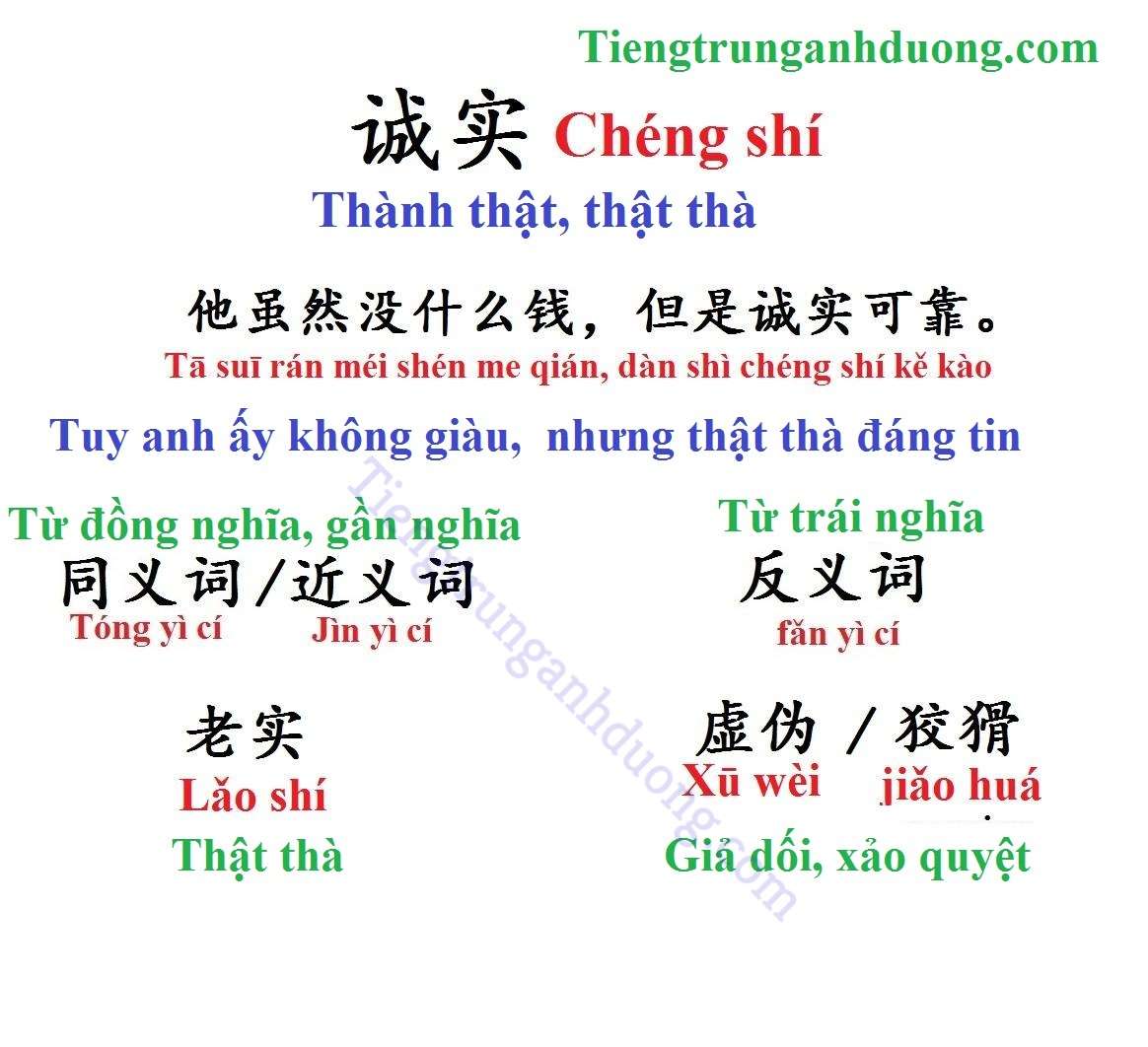 thật thà, thành thật trong tiếng trung